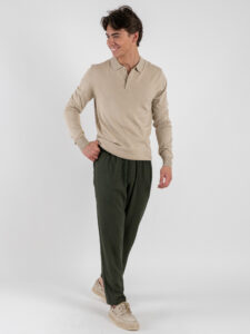 ESTASI Pantalaccio morbido in lino con coulisse in vita PAPEETE Militare