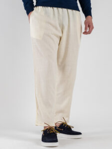 ESTASI Pantalaccio morbido in lino con coulisse in vita PAPEETE Panna (3)
