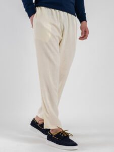 ESTASI Pantalaccio morbido in lino con coulisse in vita PAPEETE Panna (4)