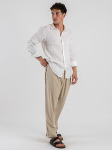 ESTASI Pantalaccio slim morbido in lino con coulisse in vita PAPEETE Beige (2)