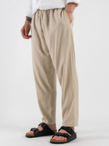 ESTASI Pantalaccio slim morbido in lino con coulisse in vita PAPEETE Beige (3)