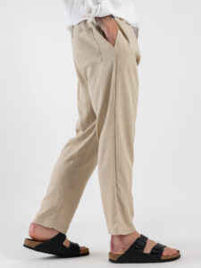 ESTASI Pantalaccio slim morbido in lino con coulisse in vita PAPEETE Beige (5)