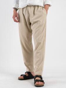 ESTASI Pantalaccio slim morbido in lino con coulisse in vita PAPEETE Beige (7)