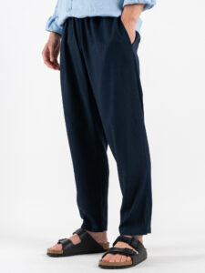 ESTASI Pantalaccio slim morbido in lino con coulisse in vita PAPEETE Blu (3)