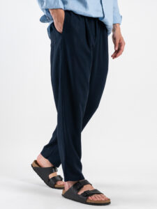 ESTASI Pantalaccio slim morbido in lino con coulisse in vita PAPEETE Blu (4)