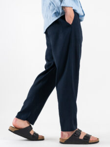 ESTASI Pantalaccio slim morbido in lino con coulisse in vita PAPEETE Blu (5)