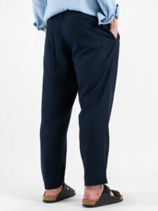ESTASI Pantalaccio slim morbido in lino con coulisse in vita PAPEETE Blu (6)