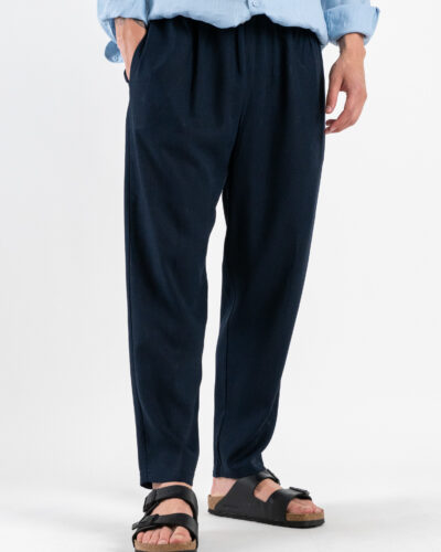 ESTASI Pantalaccio slim morbido in lino con coulisse in vita PAPEETE Blu 7 Home