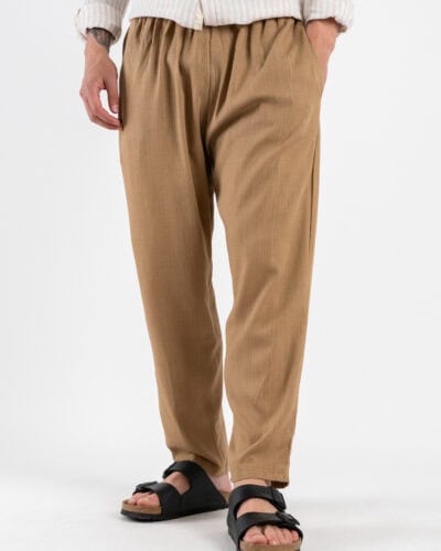 ESTASI Pantalaccio slim morbido in lino con coulisse in vita PAPEETE Fango 8 Home