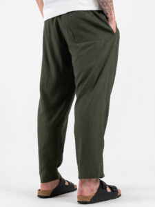ESTASI Pantalaccio slim morbido in lino con coulisse in vita PAPEETE Militare (2)