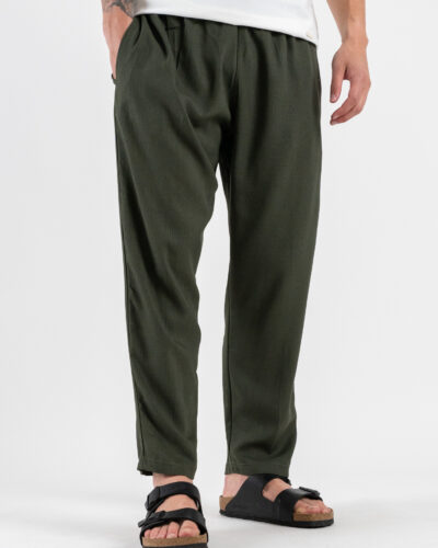 ESTASI Pantalaccio slim morbido in lino con coulisse in vita PAPEETE Militare 3 Home