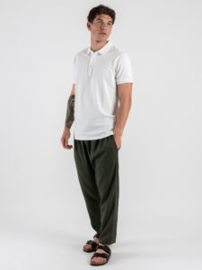 ESTASI Pantalaccio slim morbido in lino con coulisse in vita PAPEETE Militare (4)