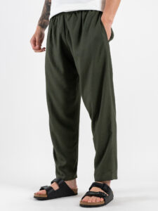 ESTASI Pantalaccio slim morbido in lino con coulisse in vita PAPEETE Militare (5)