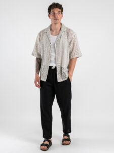 ESTASI Pantalaccio slim morbido in lino con coulisse in vita PAPEETE Nero (2)