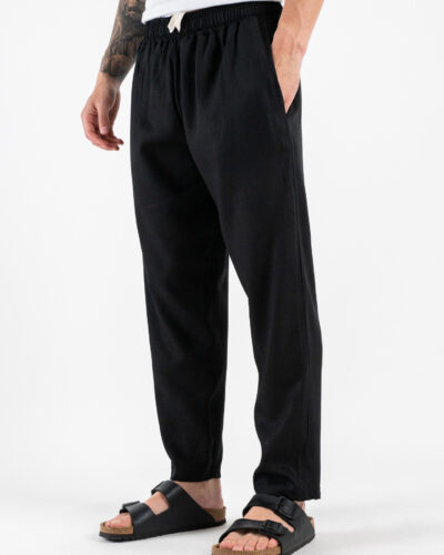 ESTASI Pantalaccio slim morbido in lino con coulisse in vita PAPEETE Nero 3 Home