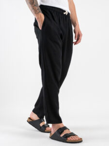 ESTASI Pantalaccio slim morbido in lino con coulisse in vita PAPEETE Nero (4)