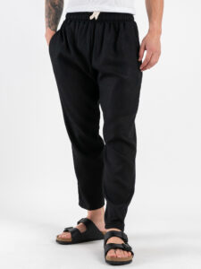 ESTASI Pantalaccio slim morbido in lino con coulisse in vita PAPEETE Nero (7)