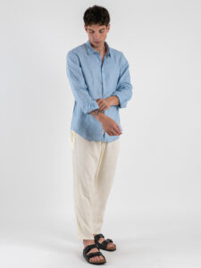 ESTASI Pantalaccio slim morbido in lino con coulisse in vita PAPEETE Panna (2)
