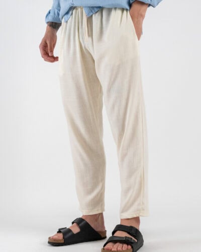 ESTASI Pantalaccio slim morbido in lino con coulisse in vita PAPEETE Panna 3 Home