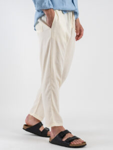 ESTASI Pantalaccio slim morbido in lino con coulisse in vita PAPEETE Panna (4)