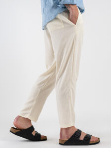 ESTASI Pantalaccio slim morbido in lino con coulisse in vita PAPEETE Panna (5)