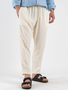 ESTASI Pantalaccio slim morbido in lino con coulisse in vita PAPEETE Panna (7)
