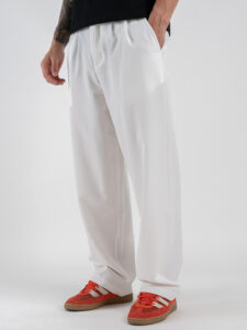 ESTASI Pantalone regular leggero con gamba larga ed elastico in vita YAMAL Bianco (2)