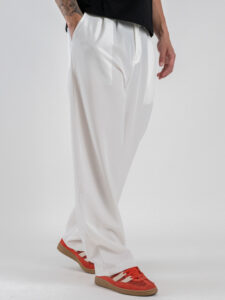 ESTASI Pantalone regular leggero con gamba larga ed elastico in vita YAMAL Bianco (3)