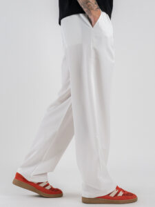 ESTASI Pantalone regular leggero con gamba larga ed elastico in vita YAMAL Bianco (4)