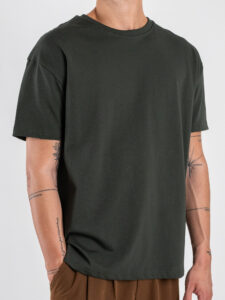 ESTASI T-shirt over in cotone SOLE Verde Militare (4)
