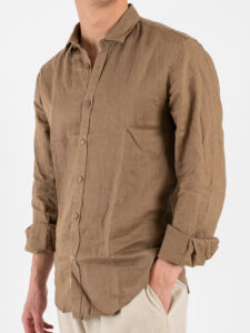 GIANNI LUPO Camicia basica in lino con colletto GL7619S Camel (4)