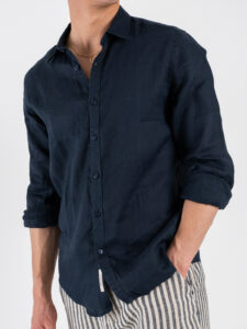 GIANNI LUPO Camicia basica in lino con colletto GL7619S Deep Blue (4)