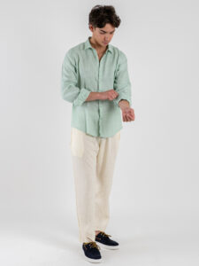 GIANNI LUPO Camicia basica in lino con colletto GL7619S Menta (1)