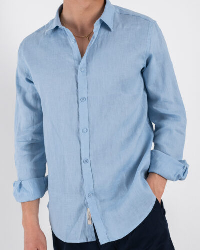 GIANNI LUPO Camicia basica in lino con colletto GL7619S Sky 3 Nuovi Arrivi
