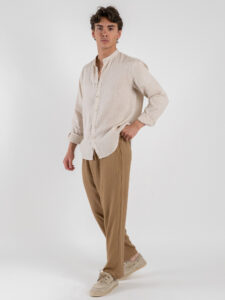 GIANNI LUPO Camicia basica in lino con collo coreana GL7620S Beige (2)