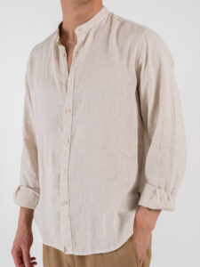 GIANNI LUPO Camicia basica in lino con collo coreana GL7620S Beige (3)