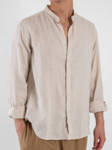 GIANNI LUPO Camicia basica in lino con collo coreana GL7620S Beige (5)