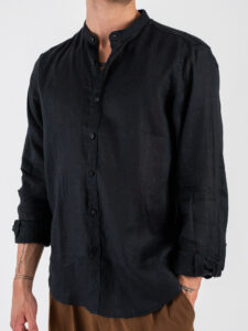 GIANNI LUPO Camicia basica in lino con collo coreana GL7620S Black (3)