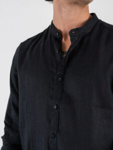 GIANNI LUPO Camicia basica in lino con collo coreana GL7620S Black (4)