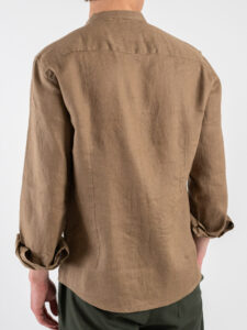 GIANNI LUPO Camicia basica in lino con collo coreana GL7620S Camel (1)