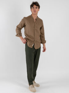 GIANNI LUPO Camicia basica in lino con collo coreana GL7620S Camel (2)