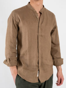 GIANNI LUPO Camicia basica in lino con collo coreana GL7620S Camel (3)