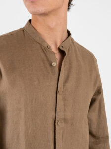 GIANNI LUPO Camicia basica in lino con collo coreana GL7620S Camel (4)