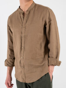 GIANNI LUPO Camicia basica in lino con collo coreana GL7620S Camel (5)