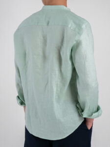 GIANNI LUPO Camicia basica in lino con collo coreana GL7620S Menta (1)