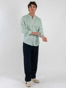 GIANNI LUPO Camicia basica in lino con collo coreana GL7620S Menta (2)