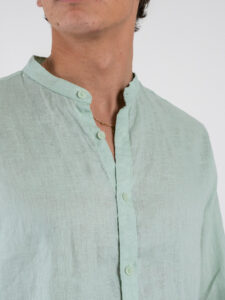 GIANNI LUPO Camicia basica in lino con collo coreana GL7620S Menta (4)