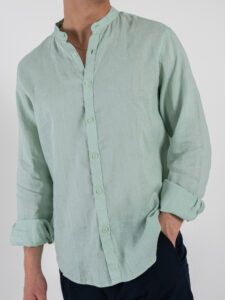 GIANNI LUPO Camicia basica in lino con collo coreana GL7620S Menta (5)