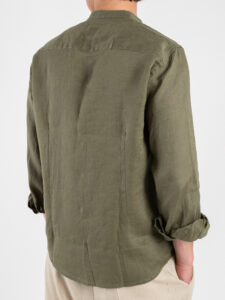 GIANNI LUPO Camicia basica in lino con collo coreana GL7620S Military (1)