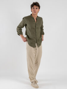 GIANNI LUPO Camicia basica in lino con collo coreana GL7620S Military (2)